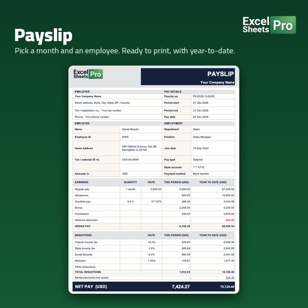 Payroll System Professional - payslip, ready to print