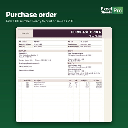 Purchase Order System Professional - purchase order form, ready to print